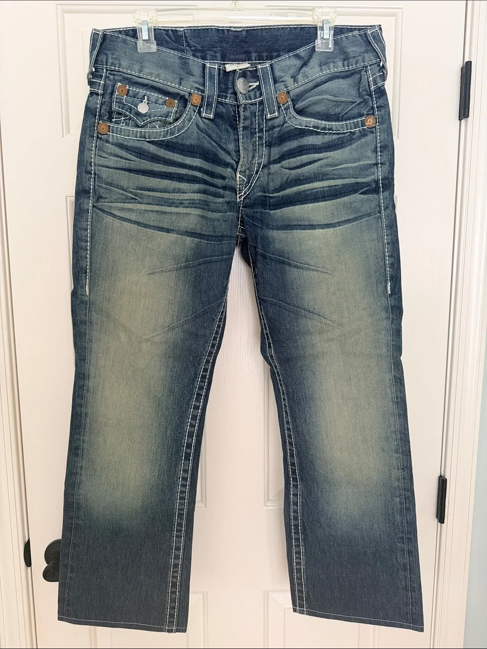 True Religion Men's Straight Jeans in Faded Blue Wash
